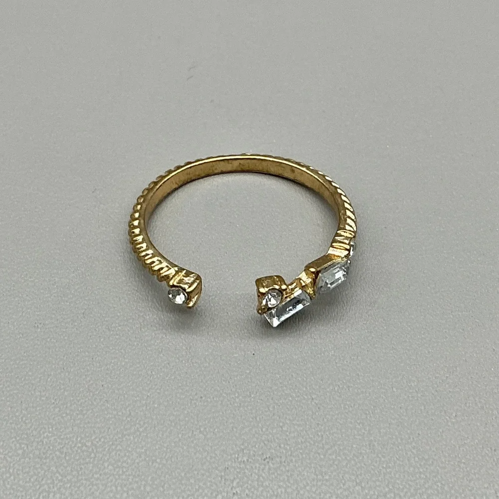 PAVOI Open Ring Women Gold Tone Cubic Zirconia Baguette Round Cut Textured Band
